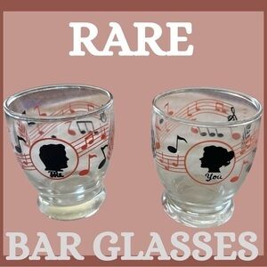 Mid Century Small Bar Glasses with You Me 
Silhouettes and Musical Notes